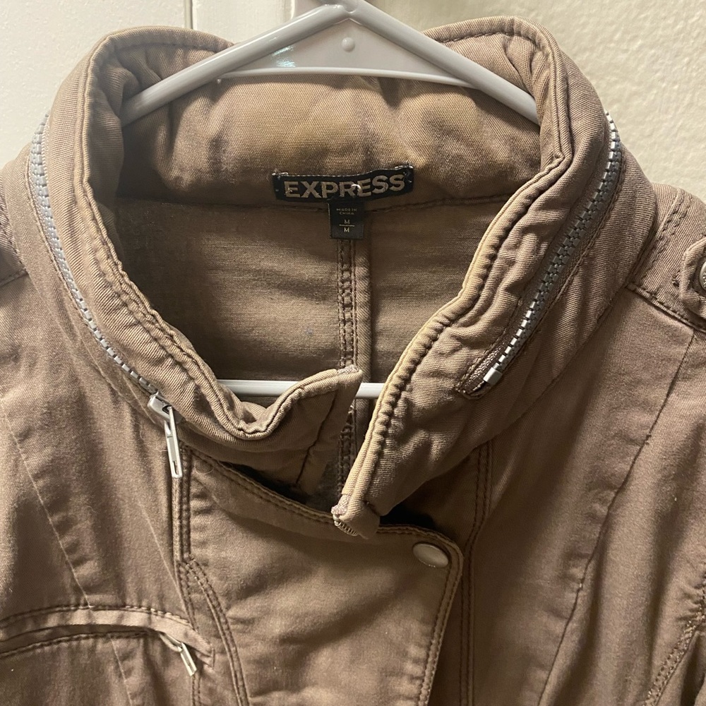 Express Biker Bomber Style Jacket - Light Brown Size M with Zippers